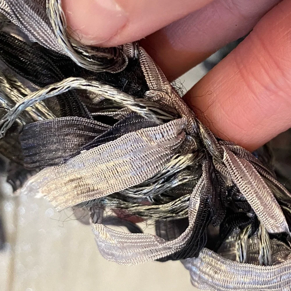 Handmade Loop Yarn Neck Wrap Scarf in Gray, Silver and Black